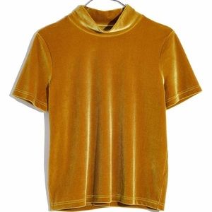 Madewell velvet mock net top - mustard gold